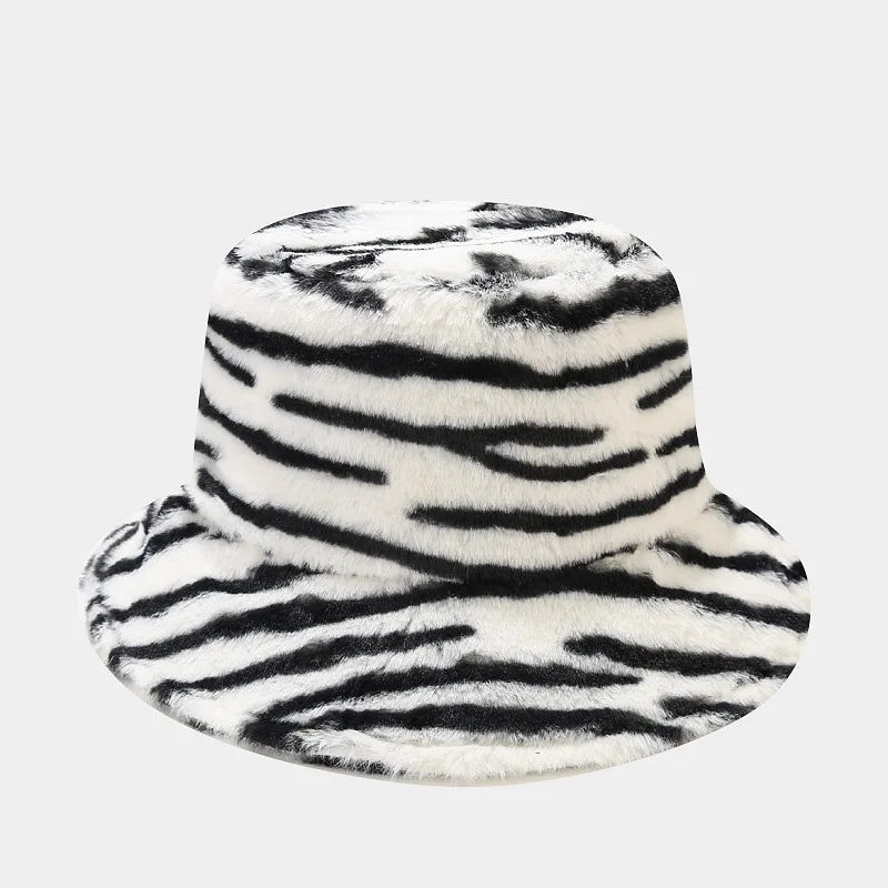 

Free shipping wholesale new women's stylish autumn winter thick black and white striped plush warm casual fisherman bucket hat, Many