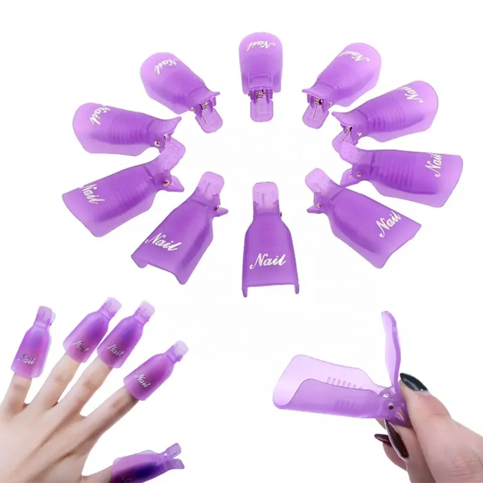 

10pcs nail polish remove wraps plastic 3 color(white/pink/purple) remove wrap soak off clip clean uv gel polish tool opp bag