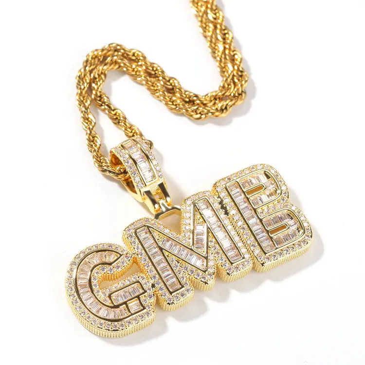 

Hip Hop Small Baguette Men Women Rapper Connected Letter CZ Custom Name Necklace Pendant Jewelry, Gold/silver