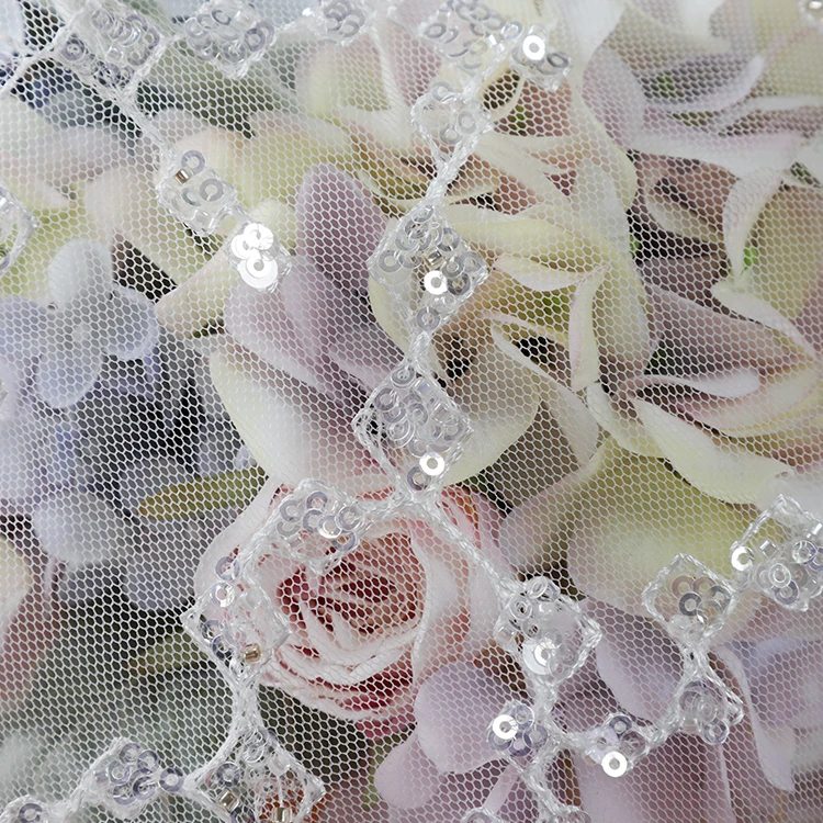 

MX644 Wholesale Custom White Lace Embroidery Fabric For Wedding Dress, Support custom colors