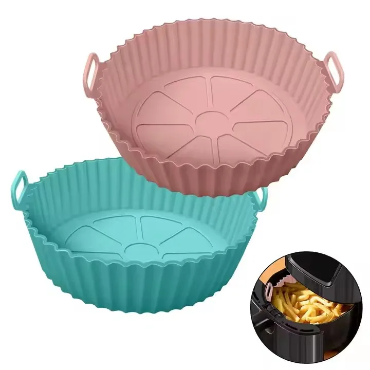 Hot Selling Reusable 8 Inch Round Silicone Air Fryer Liners Heat Resistant Easy Cleaning Air Fryer Silicone Pot