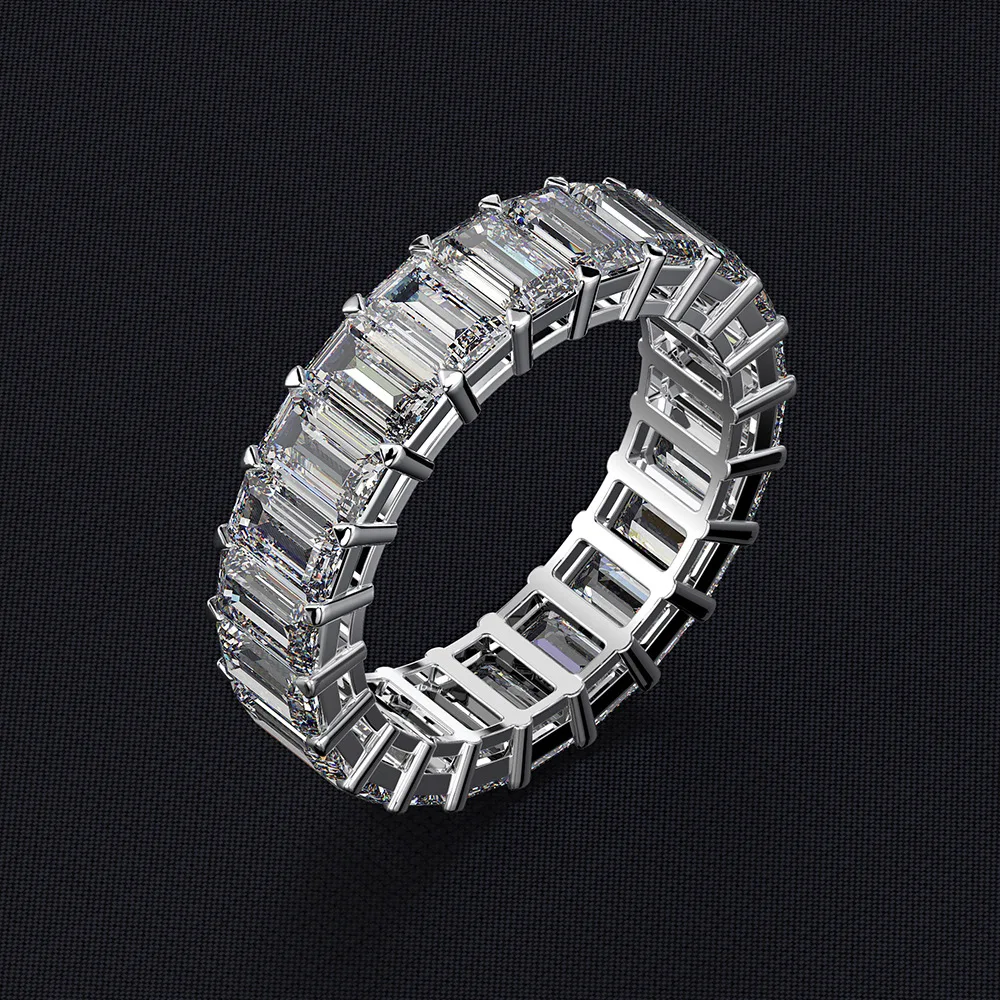 925 Silver Bridal Jewelry 1 Row Cubic Zirconia baguette Emerald Cut Diamond Engagement Wedding Ring