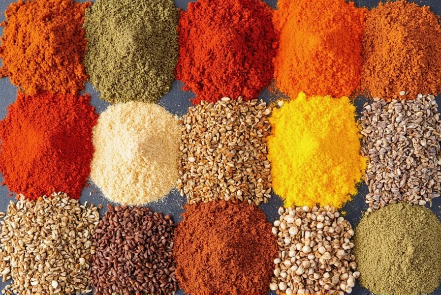 Crowded spice market with colorful spice piles