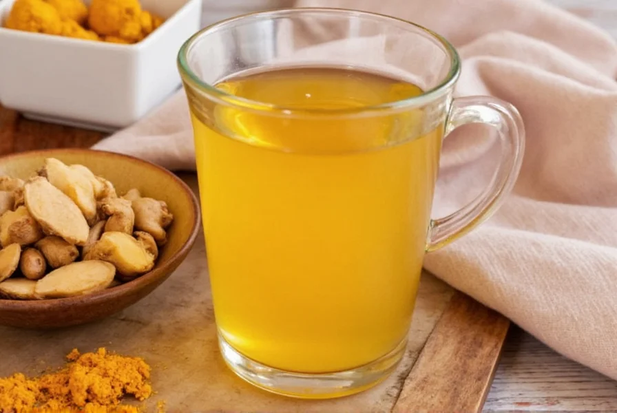 Fresh ginger and turmeric roots with brewed tea