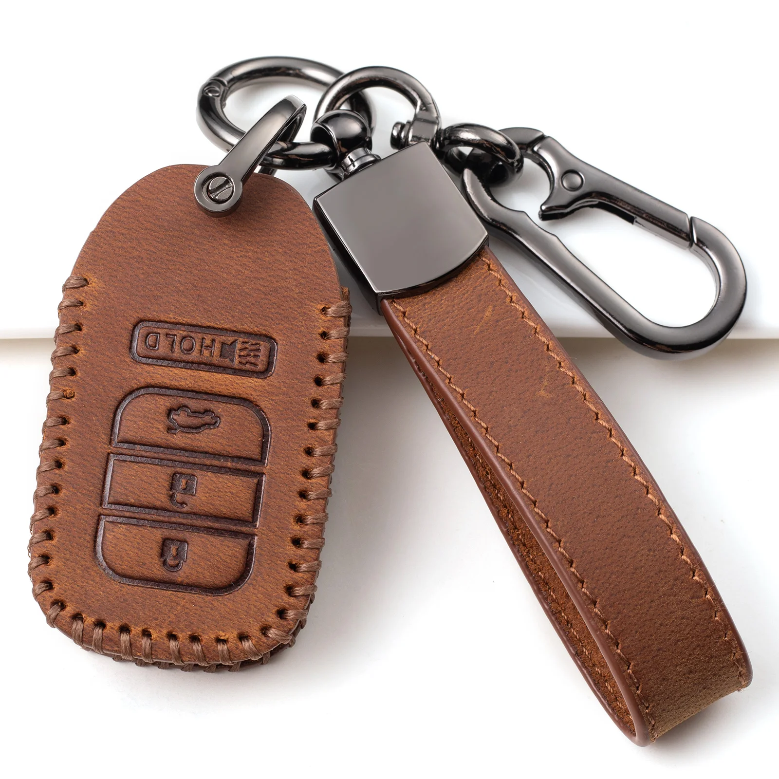 

High quality Durable Customize Car Logo Key Case Holder Leather Car Key Cover With 3/4 /5/6Button car for all mldels key Fob, Black brown blue
