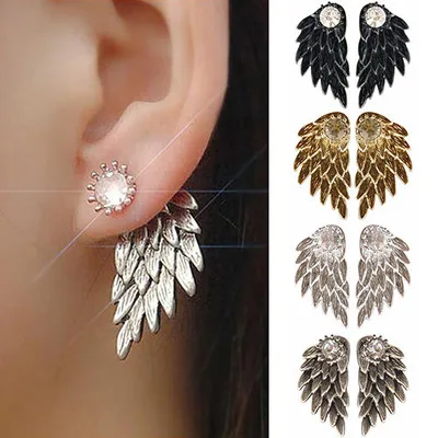 

Ding yi 2021 Retro stereo angel wings feather earrings set auger alloy wear sharp nail personality earrings, Picture shows