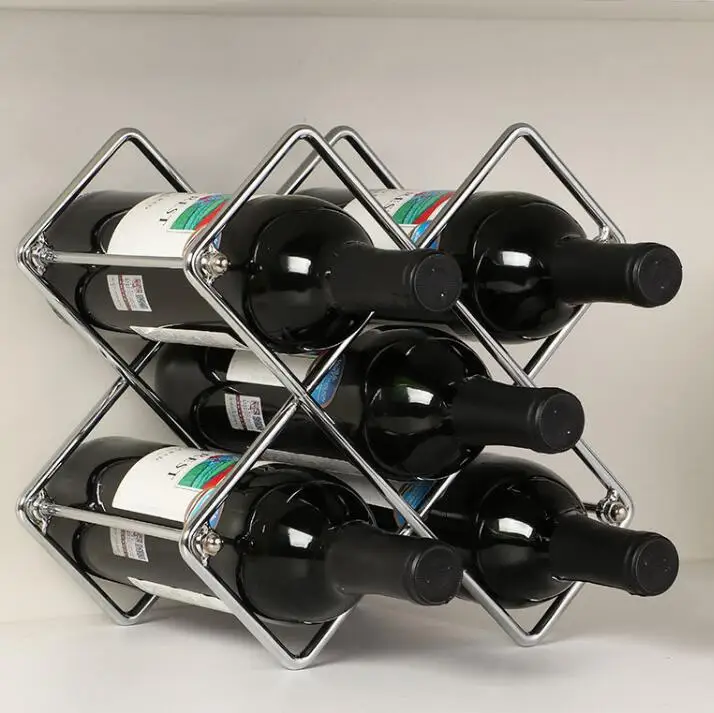 

European Style Wrought Iron Wine Rack Wine Holder Whiskey Rack Multi-Sided Wine Cellar Rose Gold Storage Tools, Chrome plated, rose gold
