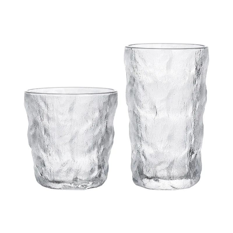 

Manufacture Amazon Hot Japanese Style Glacier Glass Wood Grain Cup Household Transparent Hammered Wine Glass Mug Coffee Cup