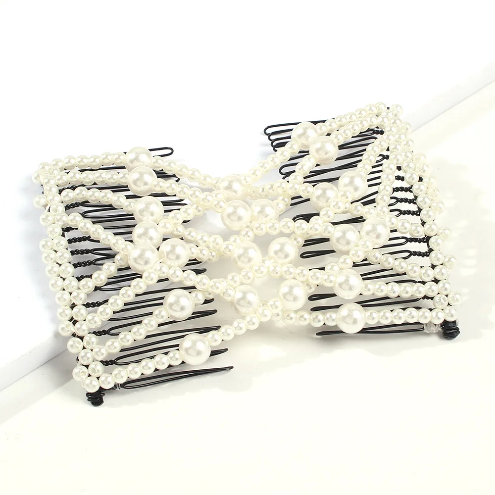 Song May European and American Creative elastic comb magic dish hair artifact versatile hair comb pearl bow hairpin