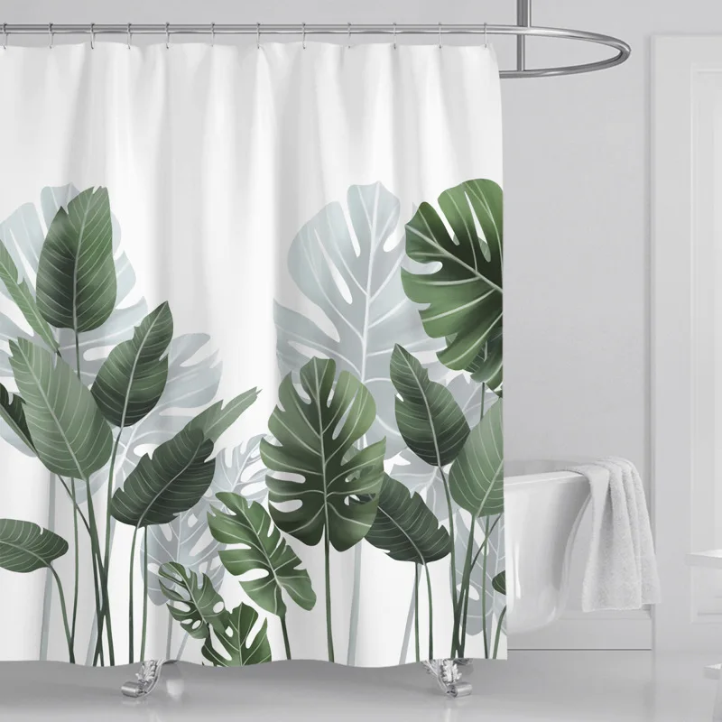 

Best selling Tree Banana leaves Pattern Bathroom Decoration Bath Curtain Decor with Hooks 72 x 72 Inch