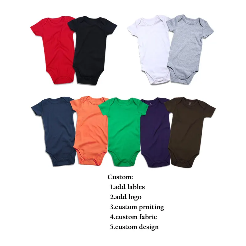 

OEM customization wholesale solid color baby clothes summer short sleeve baby bodysuits, Black,white,grey,red,navy,orange, purple,green