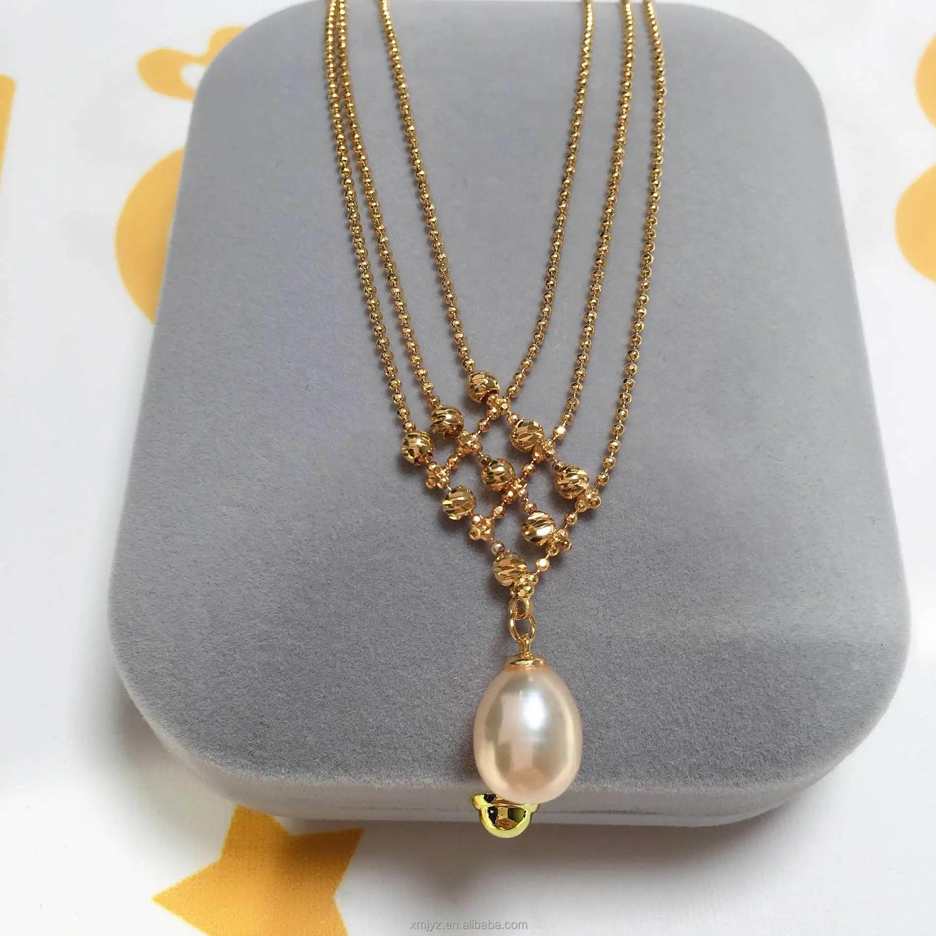 

New Quality Craft Multi Layer Bead Chain Natural Freshwater Pearl Pendant Three Row Chain 18K Gold Plated