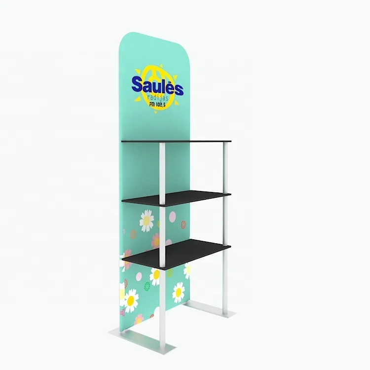 

Modern wholesale modular light weight aluminum hardware floor rack fabric printed shelf display stand