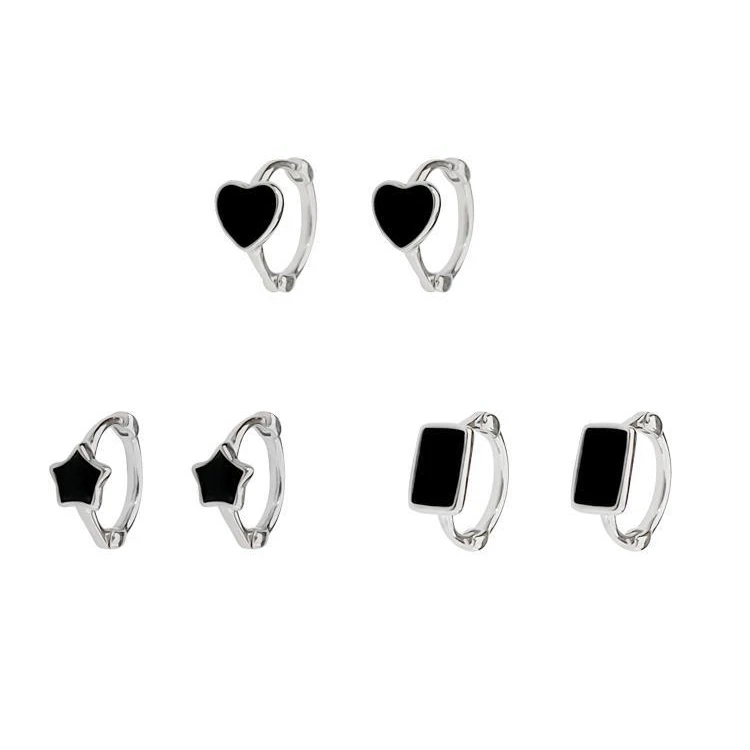 2022 NEW Fashion Black Earring Charms 925 Sterling Silver Hoop Heart Earring Jewelry Women Popular