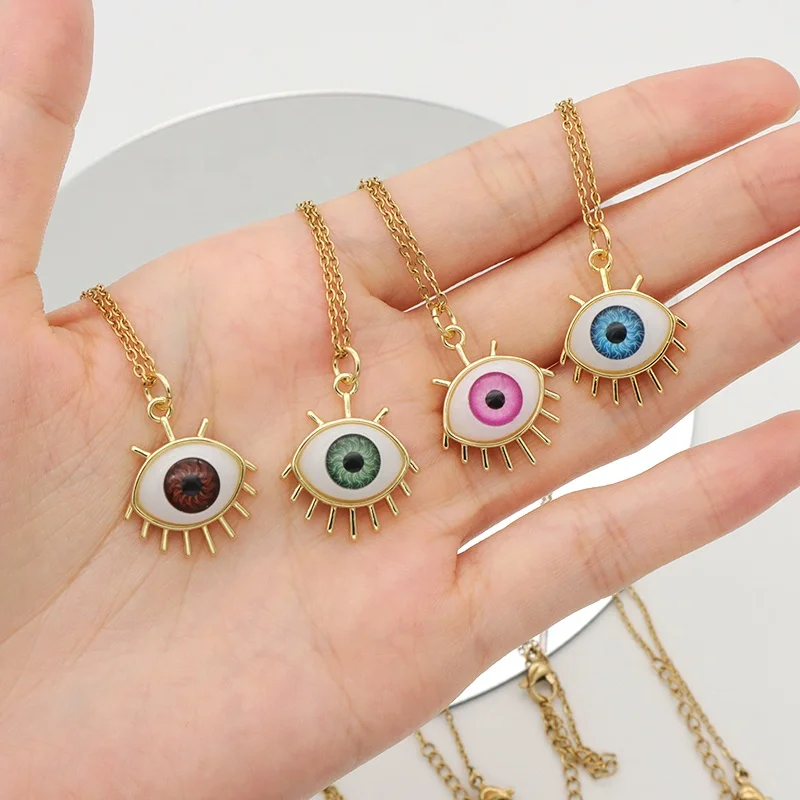 

Wholesale women dainty accessories custom stainless steel chains gold plated decor charm pendants jewelry evil eyes necklace