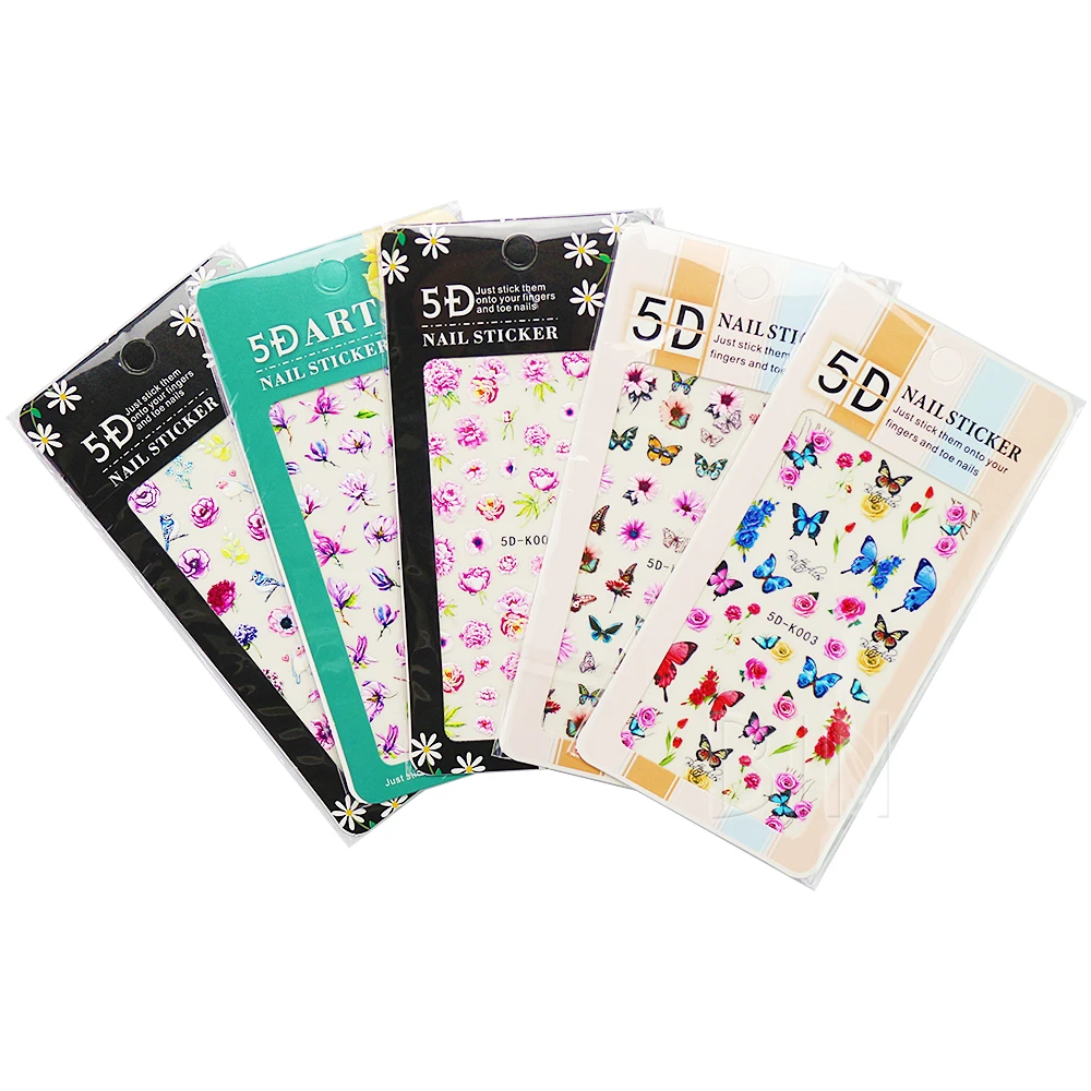 

BIN Professional Nail Art Decoration Sticker 5D Embossed Self Adhesive Nail Stickers Mix 5 Different Design