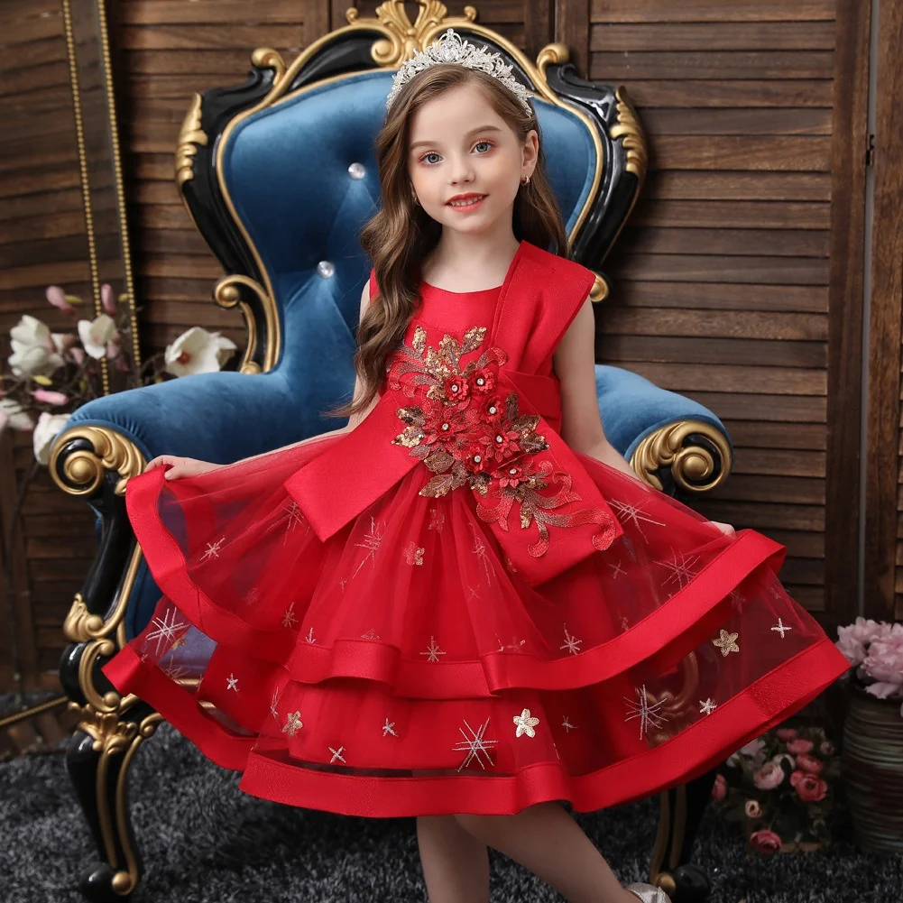 

Puffy Yarn Flower Wedding Sequin Dress Child Princess Dress For Girl Model Catwalk Show Dress, Red ,pink,blue ,yellow,green