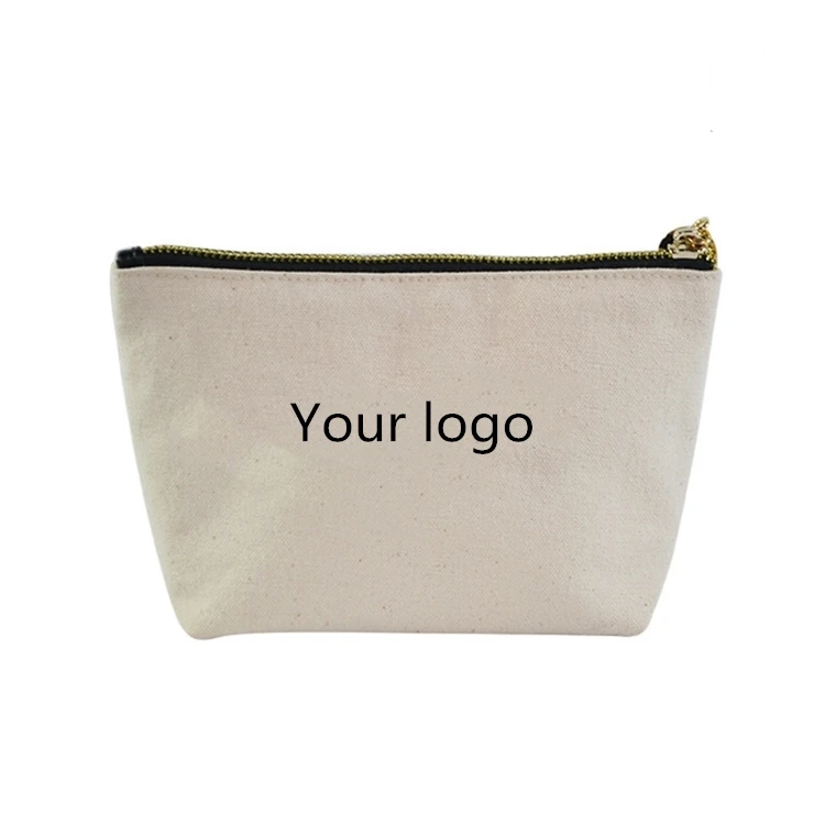 

Fashion With Custom Logo Eco Custom Canvas Makeup Bag Plain Cotton Zipper Cosmetic Pouch Bag cosmetic bag for women, Customized color