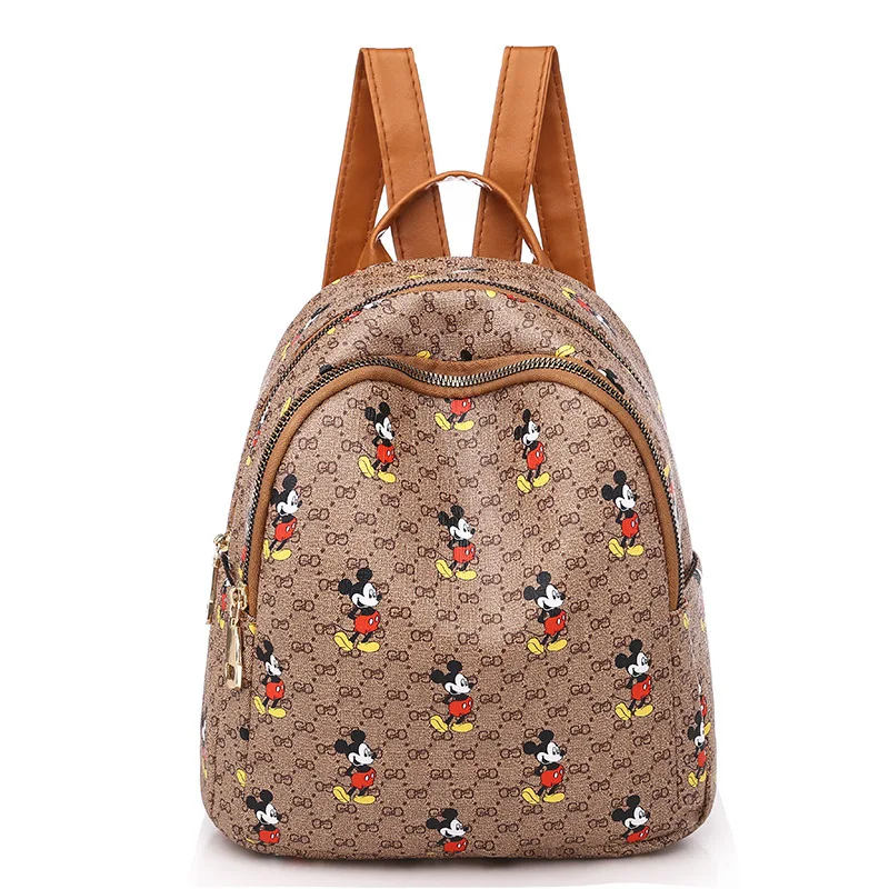 

2021fashion pu soft leather shoulder bag women fashion all-match casual Mickey print texture backpack