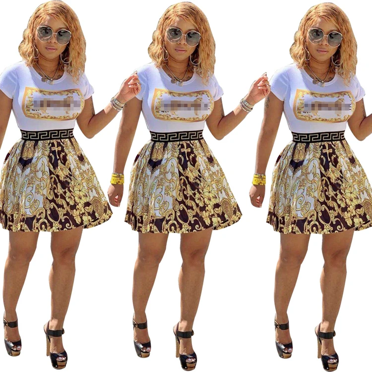 

SAC017 oem approved fashion women summer print patchwork short sleeve mini a-line club dress, As pictures showed