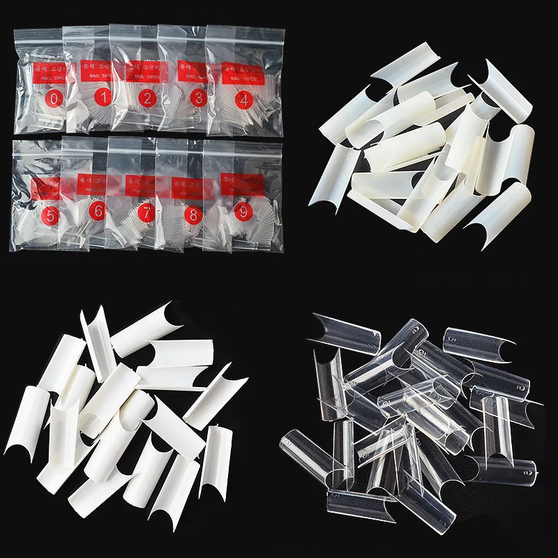 

Full cover 500pcs/set Acrylic French Style Natural False Nail Tips U-shape Artificial Nail Art Tips, As photo show