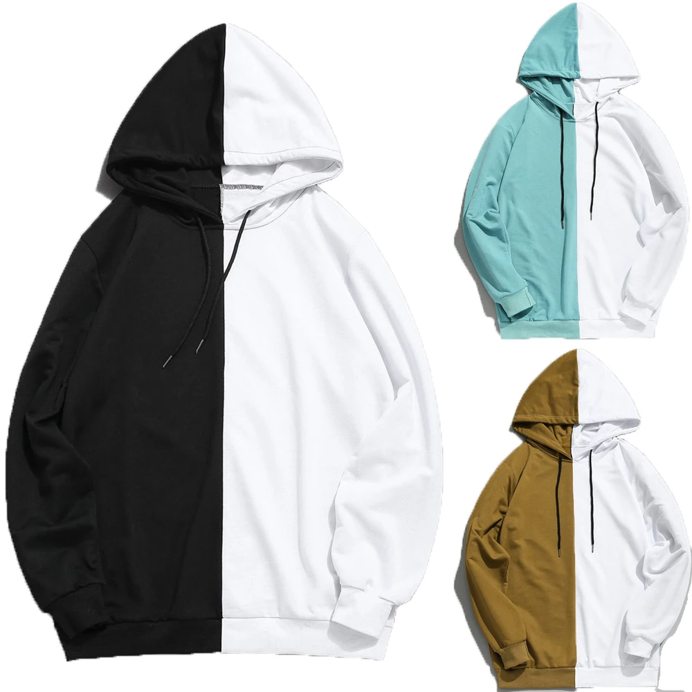 

casual unisex streetwear half and half patchwork pullover two tone color block contrast hoodie