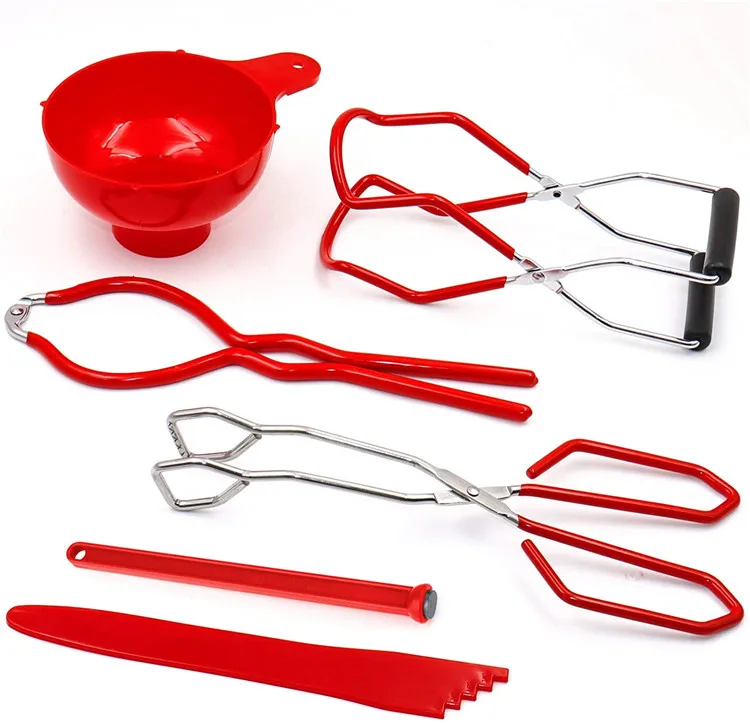 

Dishwasher Safe and Multifunctional Canning Remover Tools 6 pieces stainless steel canning kit Jar lifter, Red