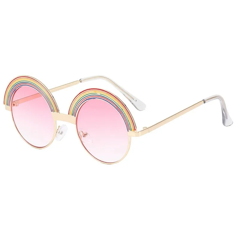 

Wholesale New Design Fashion Childrens UV400 Sun Sunglasses Metal Rainbow Beach Travel Eyewear Round Kids Sunglasses 2021, 5colors