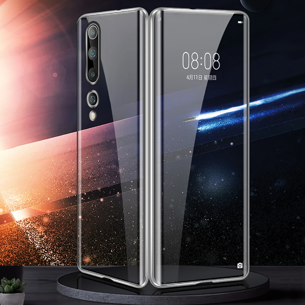 

for xiaomi note 10 lite Product Clear Magnetic Flip Tempered Glass Protector Phone Cover With Lens all-inclusive Magnetic Case