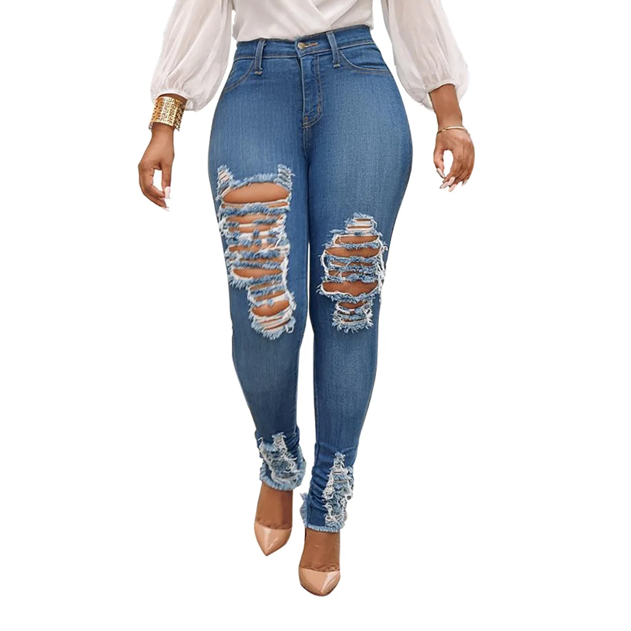 

Women's Perfect Waist Slim Fit Stretchy Skinny Jeans, As picture or customized make