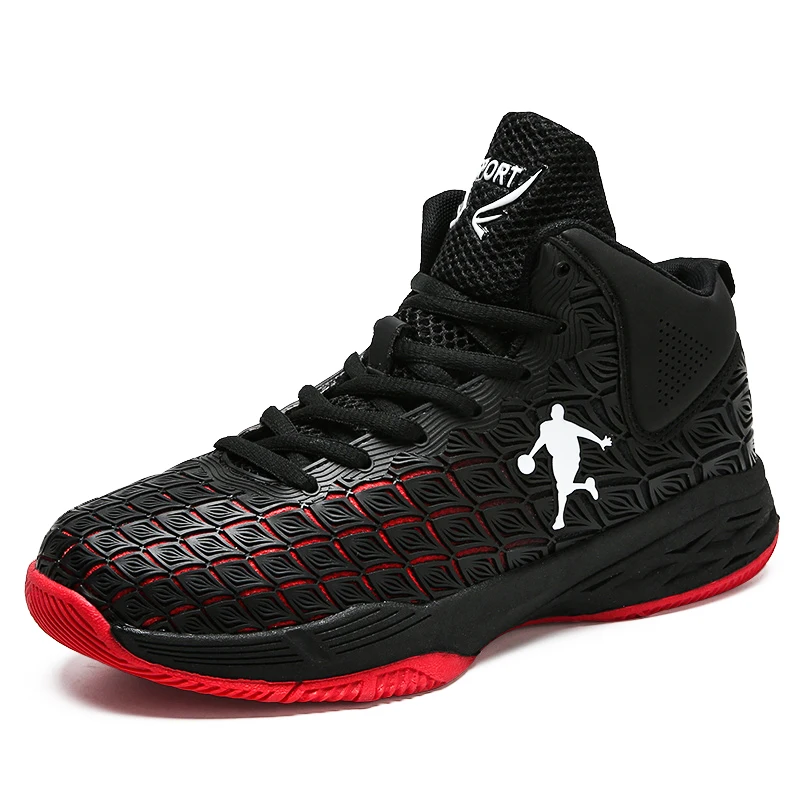 

Hot Selling Street Style Fashion High Top Wear Resistant Professional Women Sports Shoes Mens Basketball Sneakers, Black,red,blue