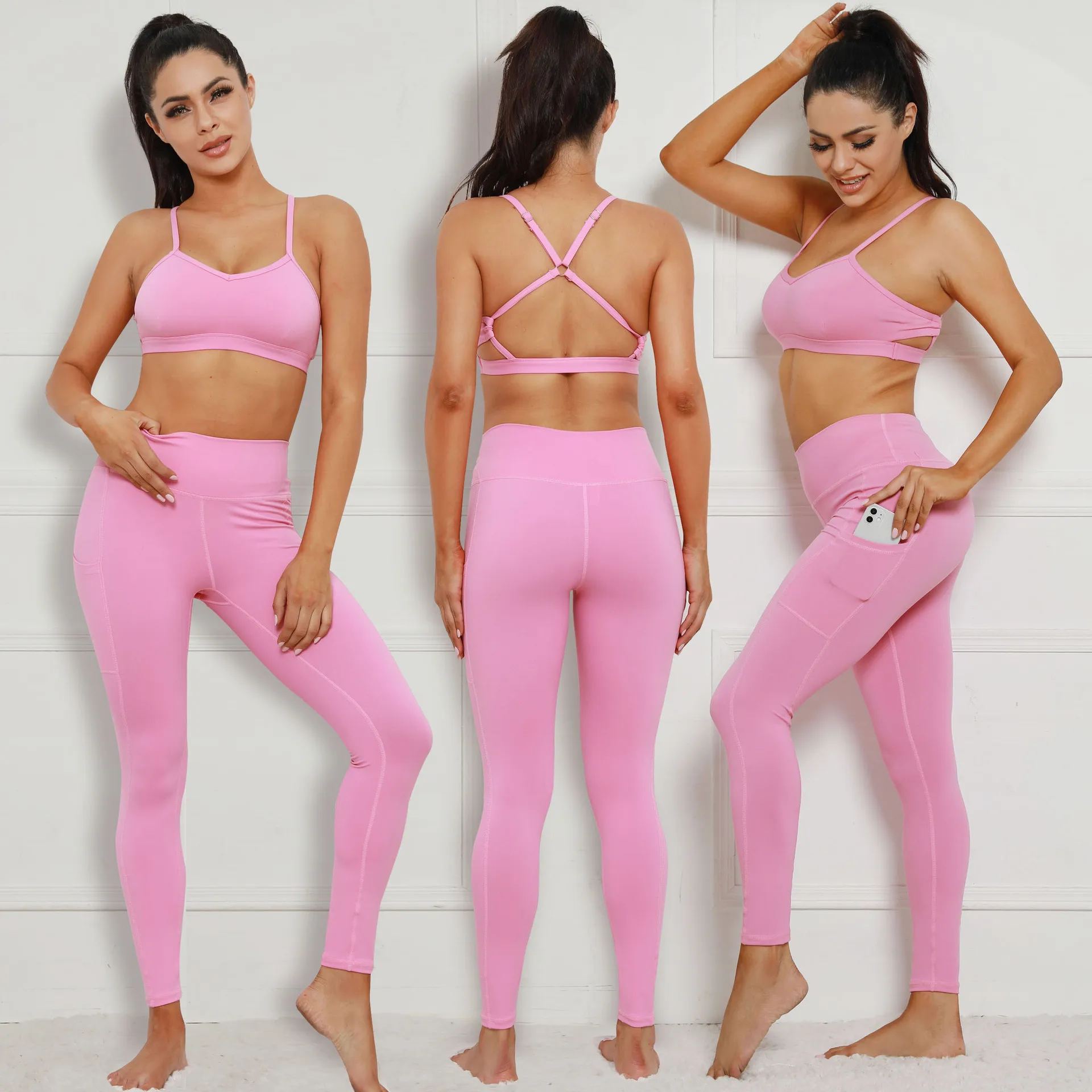 

OEM High Quality Yoga Active Wear Yoga Wear Set Sport Bra And High Waist Legging Yoga Fitness Set Wear Women, Customized colors