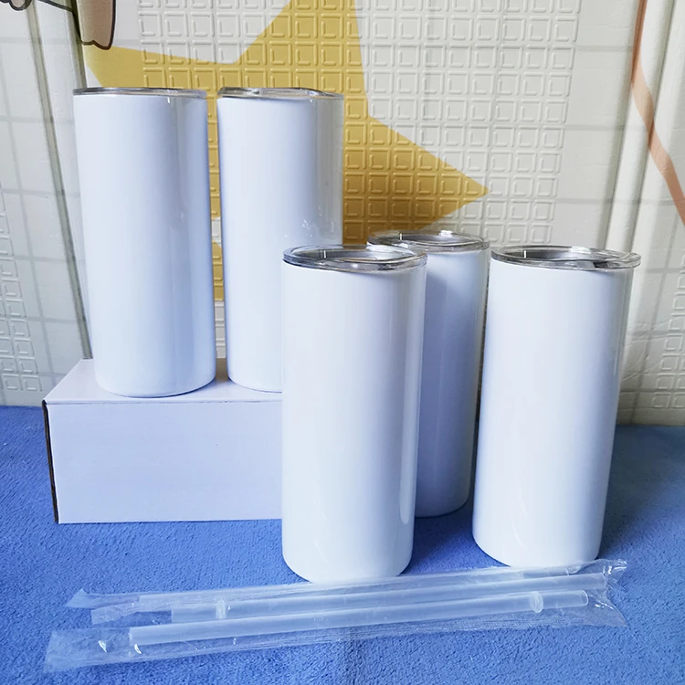 

Wholesale 15oz straight Skinny tumbler white sublimation steel Insulated Stainless Steel Tumbler with Lid Straw