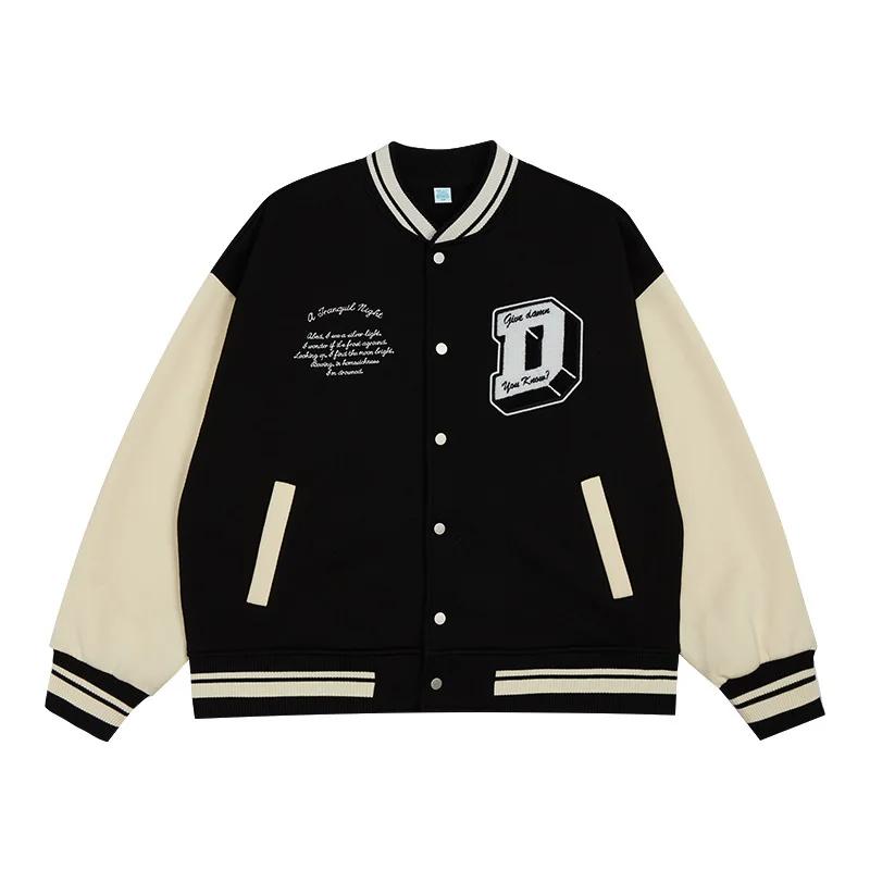 

Wholesale Custom High Quality Cotton Fleece Oversized blank black varsity baseball jackets varsity jacket men