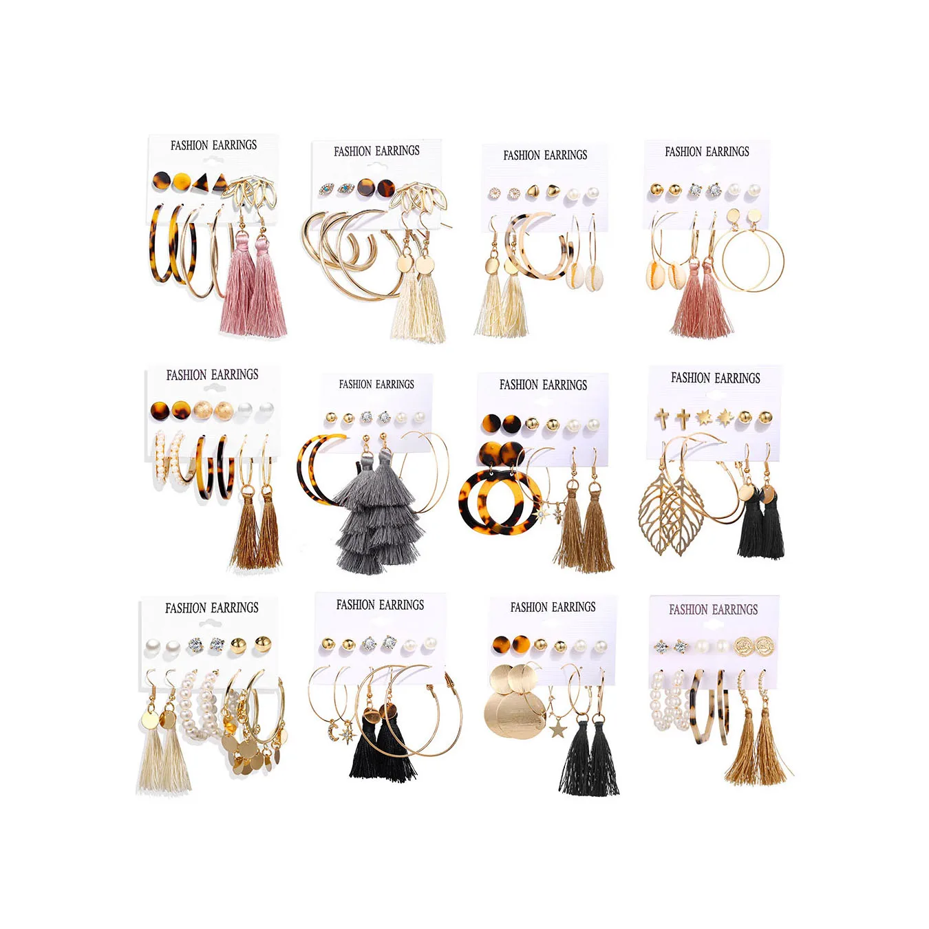 

New Arrival 6pcs Set Pearl Circle Tassel Earrings Set for Women Joyas Fashion Earring Wholesale, As picture shows