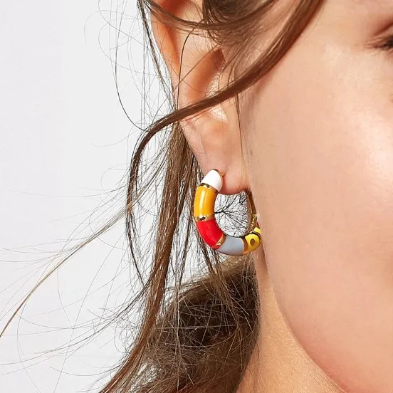 

Female Jewelry Alloy Geometry Earring Semi C Shaped Large Hoop Enamel Earrings for Women