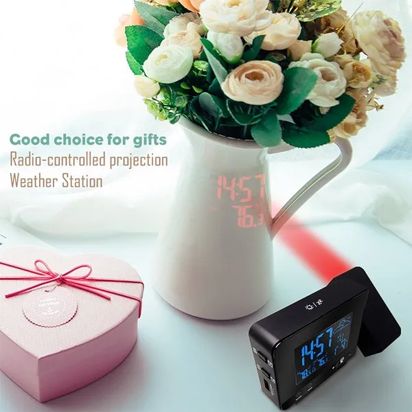 
Digital Weather Station Weather Forecast Projection Clock with Device Charger PT3531B RCC controlled display temperature 