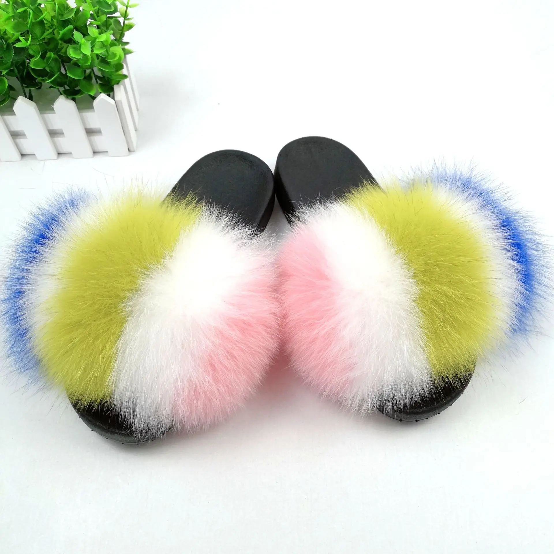 

Best price wholesale slides top raccoon summer for women real big red slide sandal fox fur slippers for girls, Customized color