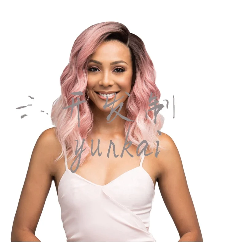 

3# European and American ladies high temperature silk chemical fiber gradient dyeing short curly wig