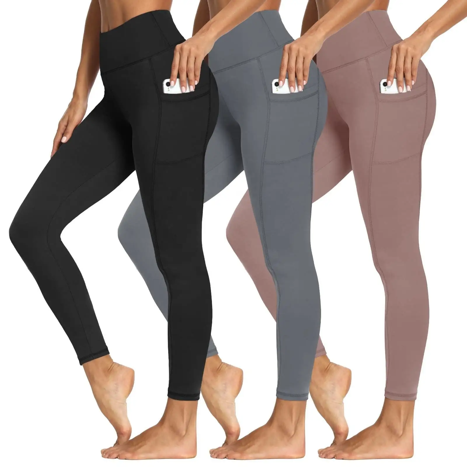 YIDA Wholesale Custom High Waisted Sports Workout Yoga Pants Leggings For Women Soft Polyester Gym Fitness Leggings With Pocket