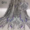 Italian French Silver French Embroidery Mesh Lace African Fashion Gradual Change Color Designs Dress Sequin Tulle Lace Fabric