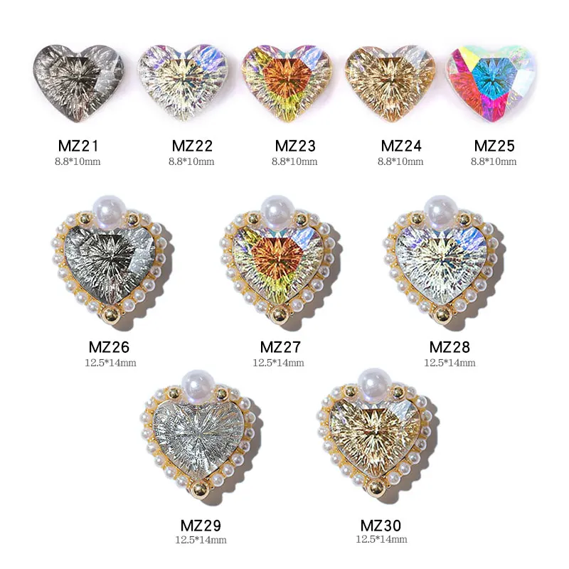 

Shiny 3D Relief Love Heart Nail Art Rhinestones Charm Pearls Edge Crystal Nail Jewelry UV Gel Manicure Accessories, Sunny gold, moon ab,mine black, ab, champagne