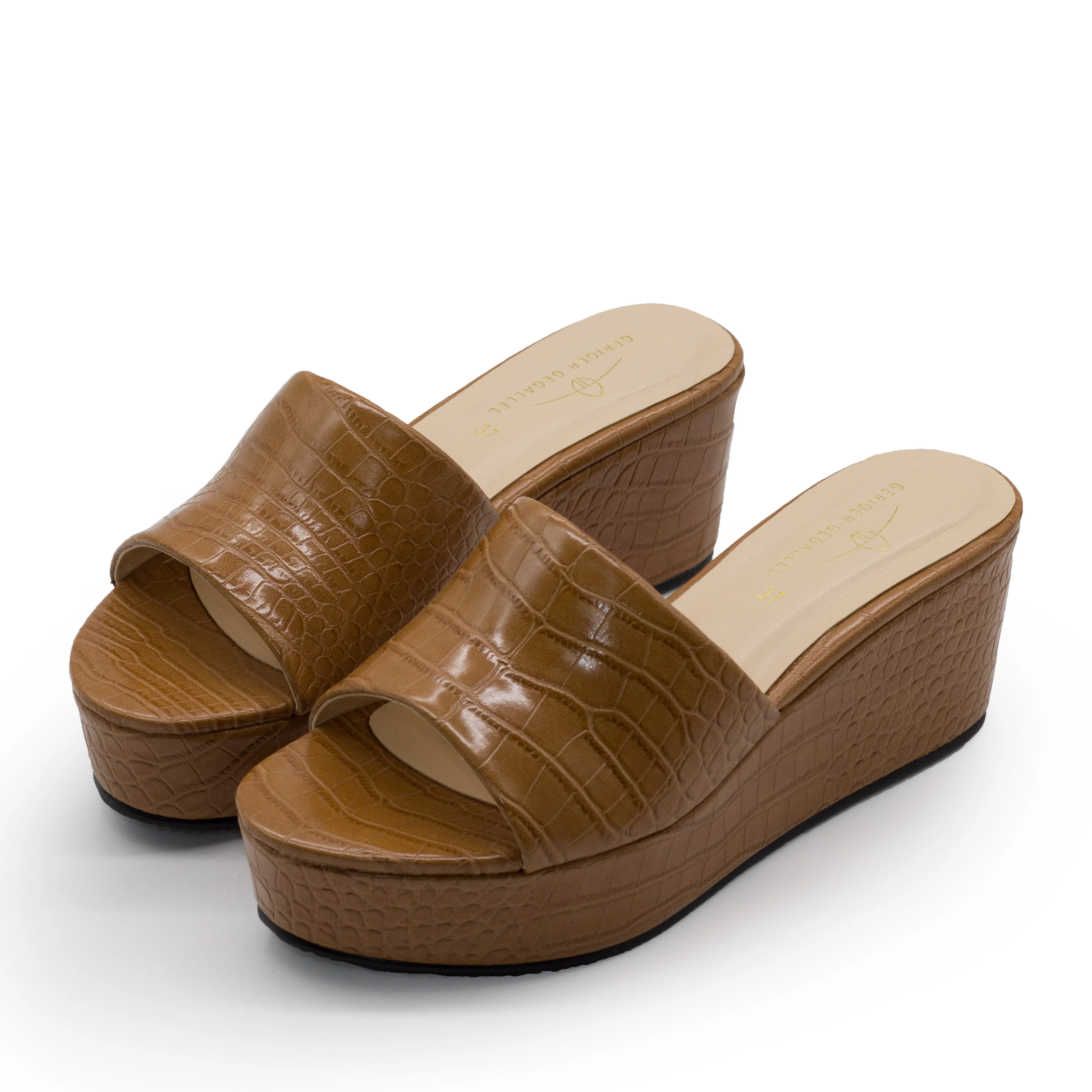 

178-1 Summer Women Shoes PU Leather Ladies Wedge Heels Slippers Chunky Slides