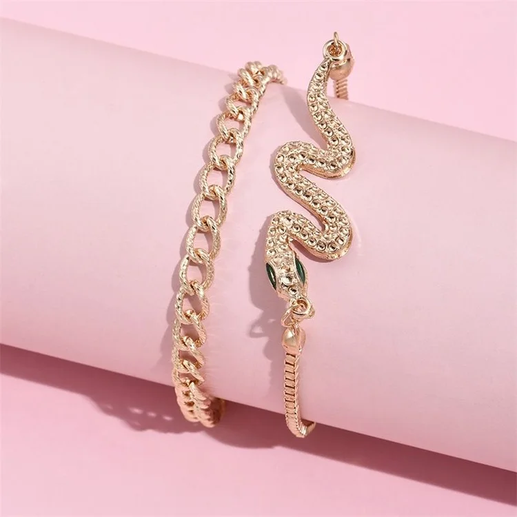 

Personalized Snake Charm Bracelets Set Women Jewelry Alloy Bangle Chain Bracelet Sets, Picture shows