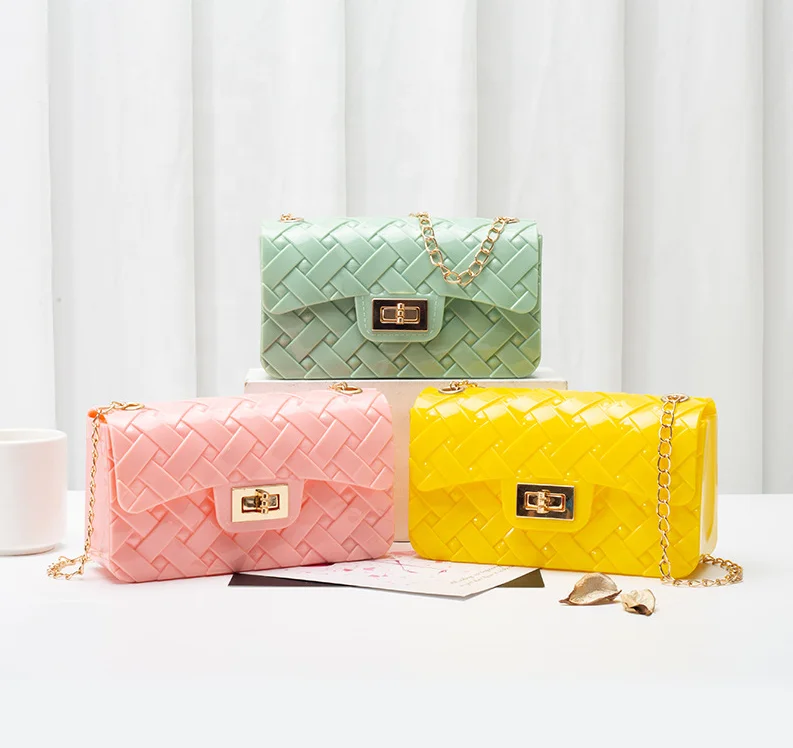

girl woven chain kids candy jelly messenger bag purses handbags, Black,yellow,deep green,maroon,green
