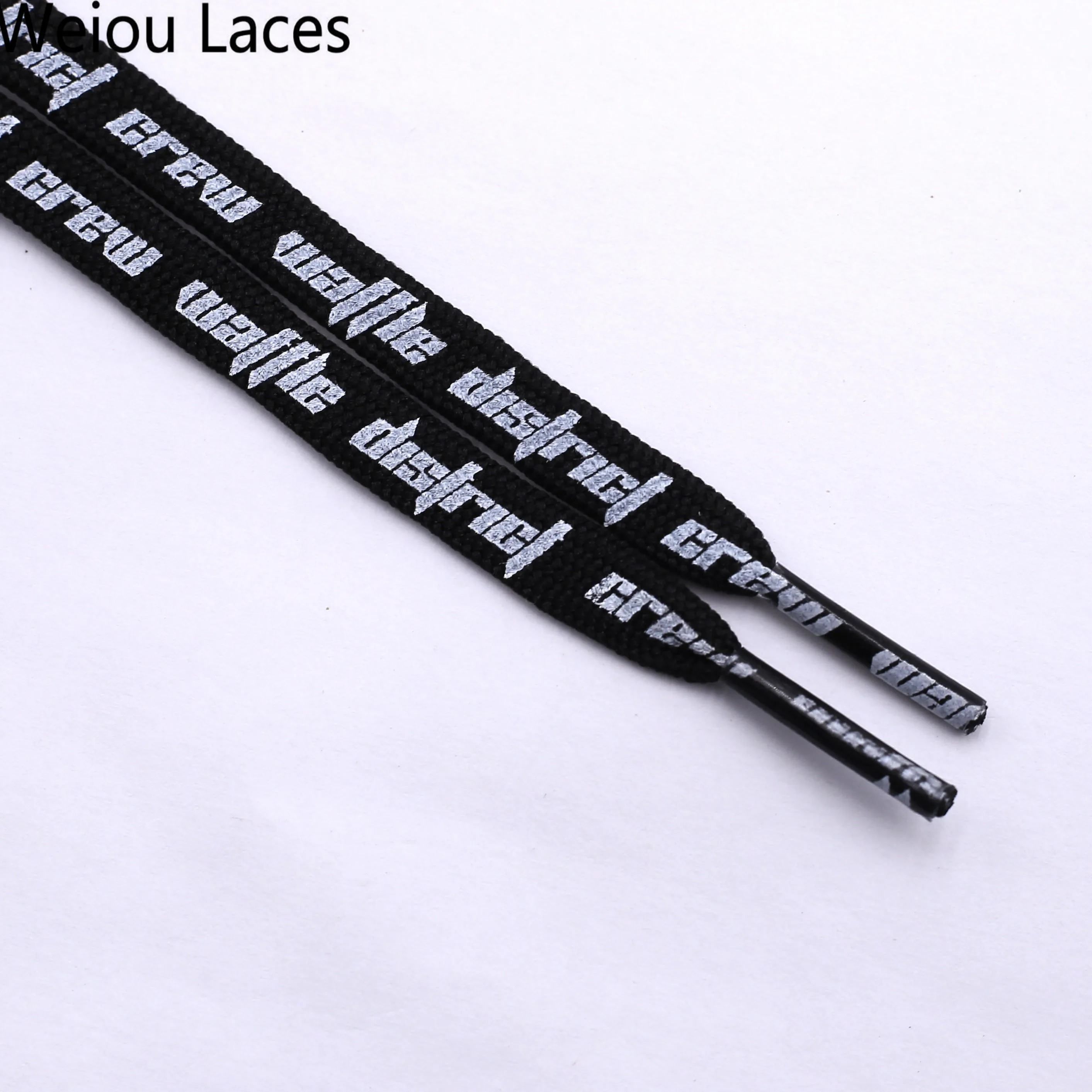 

Weiou company Flat shoelaces with printed letters "Waffle District Crew" Hot sealing for Adults support custom, Customized