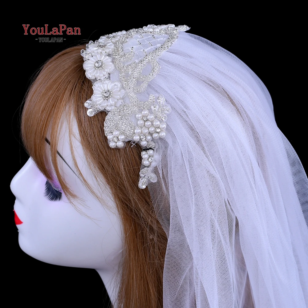 

YouLaPan VS91 Custom Elbow Length Ivory And White Color Vintage Wedding Dress Short Beaded Bridal Veil, White/ivory