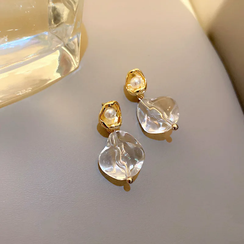 

Real Gold Plated Baroque Pearl Earrings Korean Style Transparent Irregular Resin Acrylic Drop Earrings for Women Party