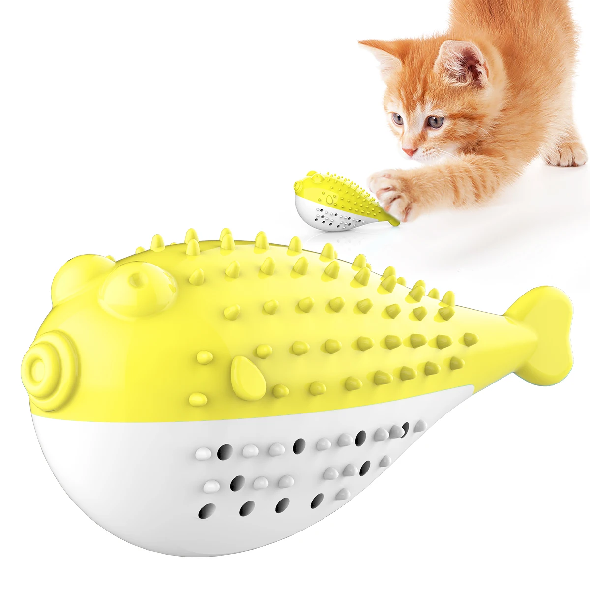

2021 Popular Factory Wholesale Cheap Price Cat Tools Pufferfish Shaped Cat Toothbrush, Picture showed