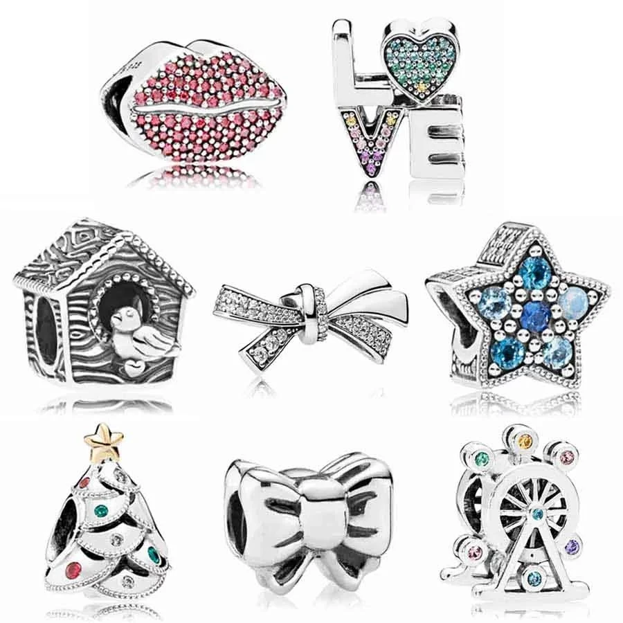 

Retro spring bird house sweet home can kiss the red lip bead suitable for European bracelet 925 sterling silver bead jewelry